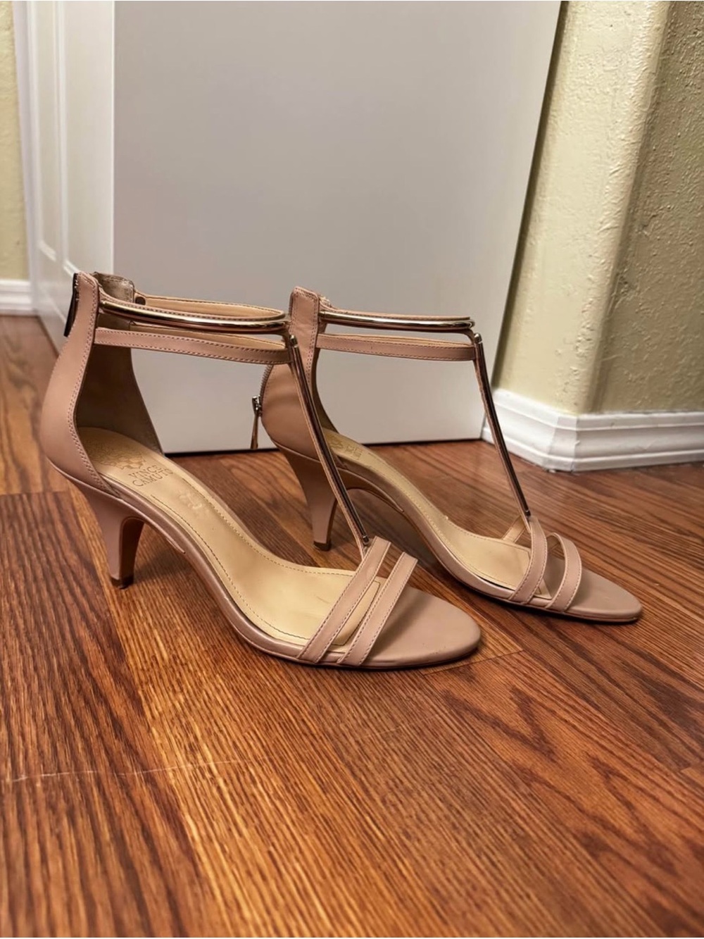 Women’s Nude T-Strap Kitten Heel Sandals